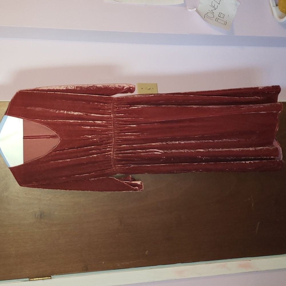 Garnet Hill Christmas Holiday Silk Velvet Pink Red Midi V Neck Dress M